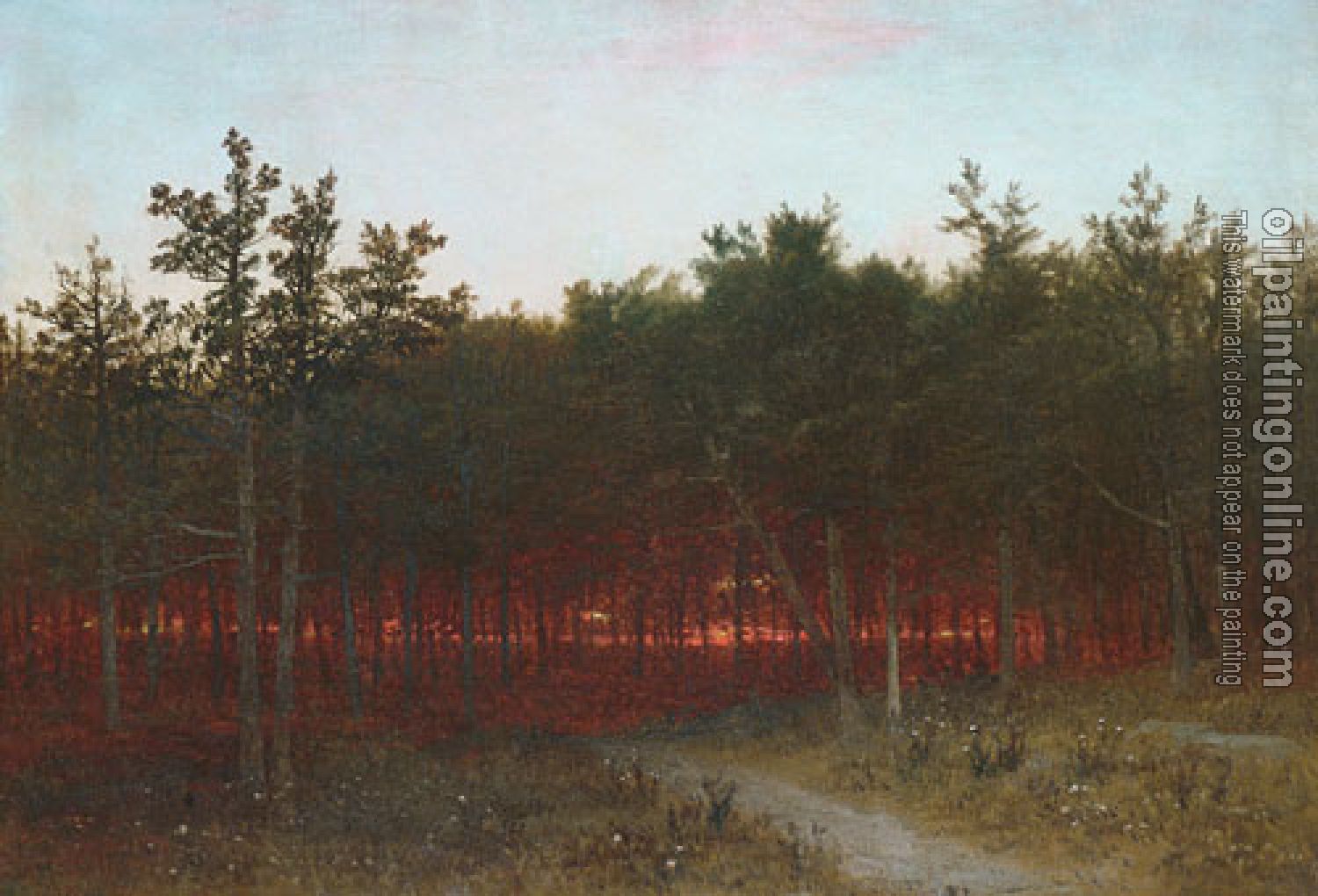 John Frederick Kensett - Twilight In The Cedars At Darien Connecticut